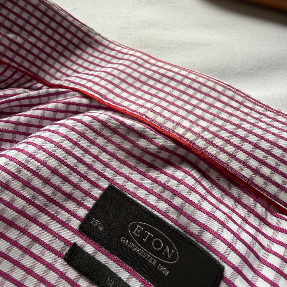 Eton Ganghester 1928 Slim Fit Dress Shirt Purple White Micro Check 15.75 40 - Picture 9 of 9